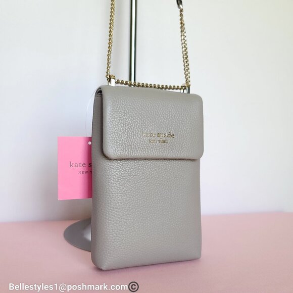 KATE SPADE Bradley North/South Pebbled Leather Phone Crossbody-True Taupe  🎈⭐ - Picture 6 of 16